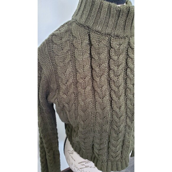 WINDSOR L Olive Green Chunky Knit Turtle Neck Open Back Bow Concert Going Out - Picture 2 of 5